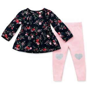 Carter’s Floral Top & Baby GAP Pink Heart Leggings Set 18–24M